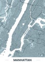 Detailed Borough Map Of Manhattan New York City, Color Vector City Street Plan, Printable Travel Poster Or Postcard