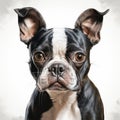 Detailed Boston Terrier Portrait: Highly Detailed Illustration In Dark White And Gray