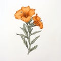 Detailed Botanical Illustration Of Orange Flower On Paper