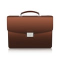 Detailed brown briefcase with leather texture on white background.