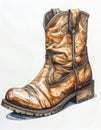 Detailed Brown Leather Cowboy Boot Sketch on White Background Surface Royalty Free Stock Photo