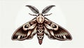 Detailed Brown Moth Illustration on White Background Royalty Free Stock Photo