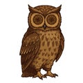 Detailed Brown Owl with Compass Eyes Standing Tall in a Pixelated Vector Illustration Royalty Free Stock Photo