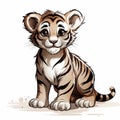 Detailed Brushwork: Cute Baby Tiger Vector Clipart With Realistic Portrayal