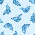 Detailed Butterflies Hand Painted Seamless Pattern. Realistic Blue Morpho Wings Background for Nature Texture. Light Sky Blue Royalty Free Stock Photo