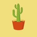 Detailed cactus in orange clay pot isolated on yellow background