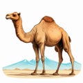 Detailed Camel Illustration In Desert - Vector Clipart