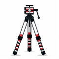 Detailed Camera Tripod Icon With Red And Black Stripes