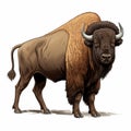 Detailed Caricature-like Illustration Of Bison Standing At Attention