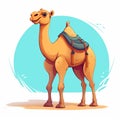 Detailed Cartoon Camel Illustration On Blue White Background