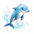 Detailed Cartoon Dolphin Running In Aquamarine Water Illustration