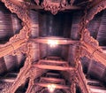 Detailed ceiling of the Sanctuary of Truth Museum in Pattaya