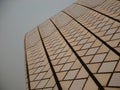 Detailed ceramic geometric tile patterns of a building facade cladding