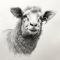 Detailed Chalk Portrait Drawing Of A Playful Sheep