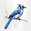 Detailed Hyper-realistic Blue Jay Illustration In Minimalist Style Royalty Free Stock Photo
