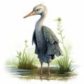 Detailed Character Design: Elasmund Bird - A Grey Heron In Beatrix Potter Style