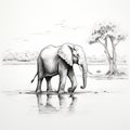 Detailed Character Design: Elephant Walking In Water Drawing