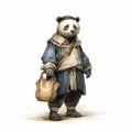 Panda Bear In Traditional Bavarian Clothing With Potato Sack