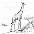 Detailed Character Design: Giraffe Standing Near Water