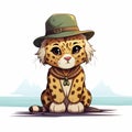 Cute Animal Portrait: Adventure-themed Leopard With Hat