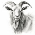 Detailed Character Illustration: Goat Headshot Pencil Drawing