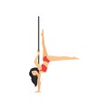 Detailed character woman pole dancer hanging upside down Royalty Free Stock Photo
