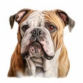 Detailed Charcoal Drawing Of American Bulldog - Realistic Colors On Isolated White Background