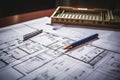 Detailed close up of an architect s gantt chart with design tools and project tracking in view