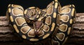 Ball Python Snake Coiled on a Tree Branch with Detailed Scales reptile animal Royalty Free Stock Photo