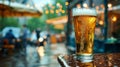 Detailed close up of a beer glass with condensation droplets for enhanced viewing