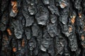 Detailed Close-Up of Black Charred Tree Bark Texture After Forest Fire Royalty Free Stock Photo