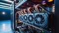 Detailed Close-up of a Blockchain Mining Rig