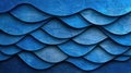 Detailed close up of a blue wall featuring wavy, abstract shapes and textures