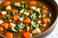 Detailed close-up of a bowl of lentil soup with a piece of crusty bread on the side, focusing on the meals simplicity Royalty Free Stock Photo