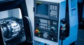 Close-up of CNC Lathe Control Panel with Screen and Buttons Royalty Free Stock Photo