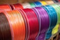 detailed close-up of color-sorted 3d printer filaments