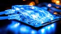 A detailed close-up of a computer mouse illuminated by a blue light, showcasing its design and features in a tech Royalty Free Stock Photo