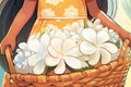 a detailed close-up of a flower girl basket and white petals Royalty Free Stock Photo