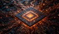 Advanced Glowing Microchip and Circuitry Royalty Free Stock Photo