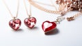 Close-up of heart-shaped jewelry items, exquisite adornments.AI Generated