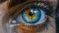 Detailed close up of human eye realistic reflections, iris patterns, and eyelash textures Royalty Free Stock Photo