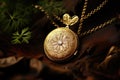 A detailed, close-up image showcasing a gold lock attached to a chain, Golden locket with an intricate vintage design, AI Royalty Free Stock Photo