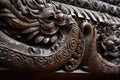 a detailed close-up of intricate carvings on a viking ships prow