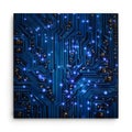 Detailed Close Up of Intricate Circuit Board Pathways Blue Illuminated Traces Futuristic Quantum Computing Technology Large Data Royalty Free Stock Photo