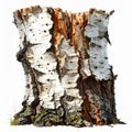 Detailed Close Up of Isolated Birch Tree Stump with Peeling Bark and Moss Royalty Free Stock Photo
