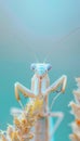 Detailed close up macro photograph of a praying mantis captured in its natural habitat