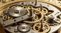 Close-up macro of intricate watch gears mechanism, precision engineering, clockwork detail Royalty Free Stock Photo