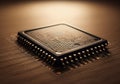 Close-up of a microchip showcasing intricate circuit design and details