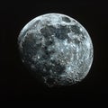 Detailed Close-up of the Moon\'s Surface Against a Black Space Background Royalty Free Stock Photo