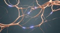 Detailed close-up of a neural network with active impulses, brain cell communication. Royalty Free Stock Photo